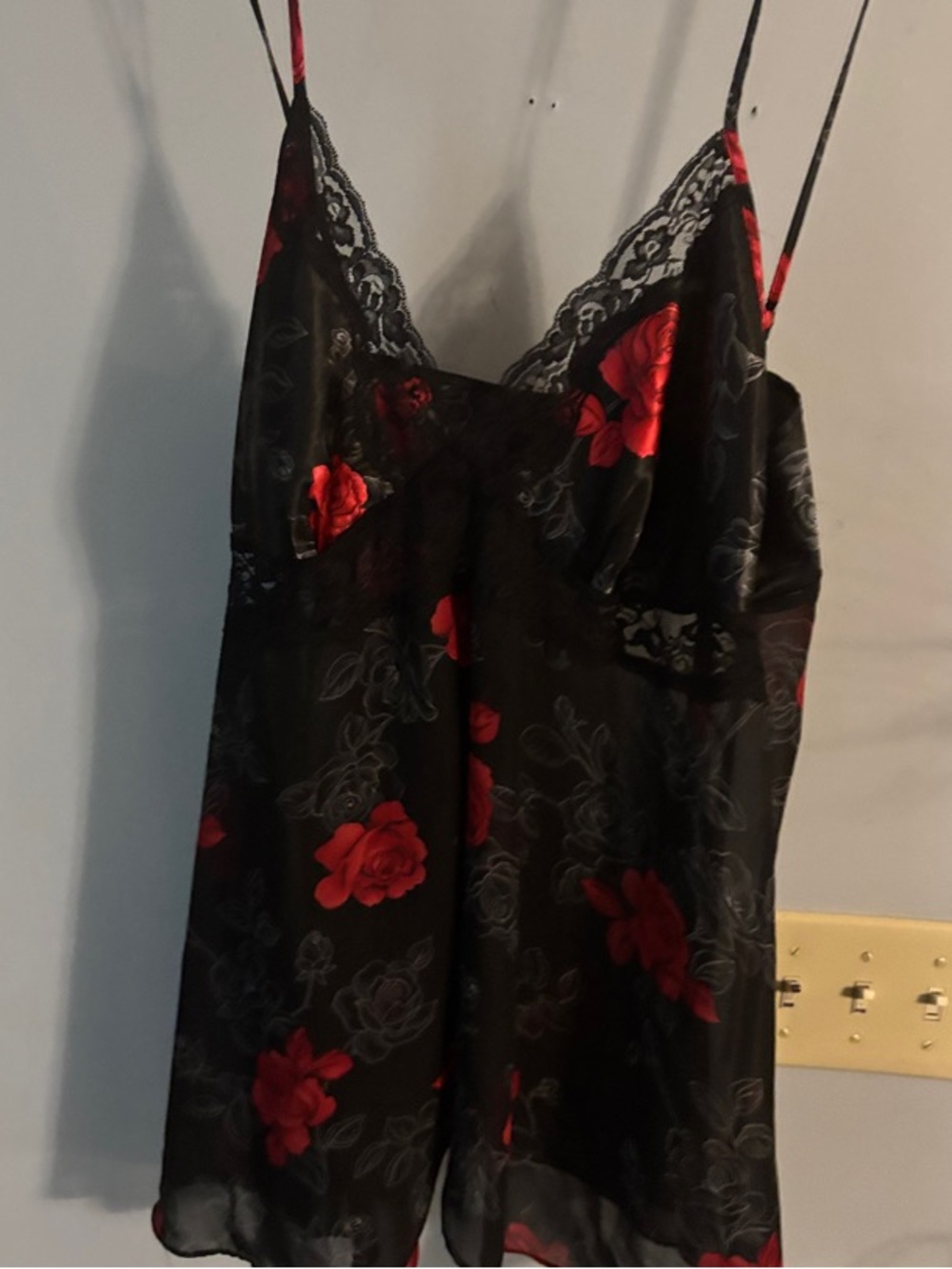 Secret Treasures Black Chemise with Red Floral Lace